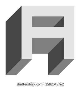 Letters and numbers - isometric cubic font 3d, front top down left view - bright gray letter A - vector illustration
