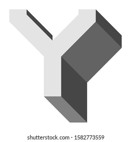 Letters and numbers - isometric cubic font 3d, front top down right view - bright gray letter Y - vector illustration
