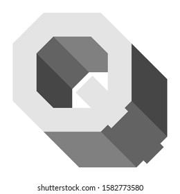 Letters and numbers - isometric cubic font 3d, front top down right view - bright gray letter Q - vector illustration