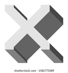 Letters and numbers - isometric cubic font 3d, front top down right view - bright gray letter X - vector illustration
