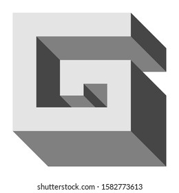 Letters and numbers - isometric cubic font 3d, front top down right view - bright gray letter G - vector illustration