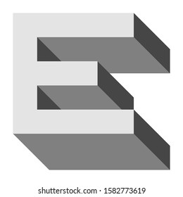Letters and numbers - isometric cubic font 3d, front top down right view - bright gray letter E - vector illustration