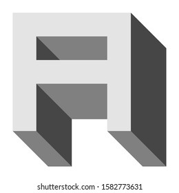 Letters and numbers - isometric cubic font 3d, front top down right view - bright gray letter A - vector illustration