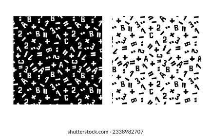 letters and numbers pattern on a transparent background, vector graphics for school, back to school, for notebooks and textiles