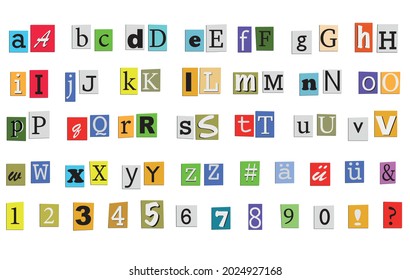 Letters And Numbers Set, Colorful Alphabet Newspaper Cutout 