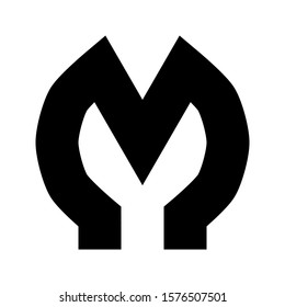 Letters and numbers - simple circle font - black letter M - vector illustration