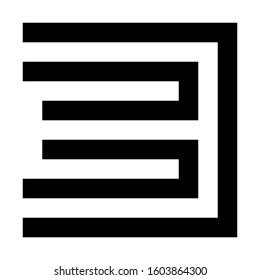 Letters and numbers - square outline font - black number 3 - vector illustration