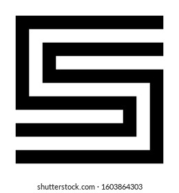 Letters and numbers - square outline font - black number 5 - vector illustration