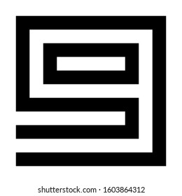 Letters and numbers - square outline font - black number 9 - vector illustration