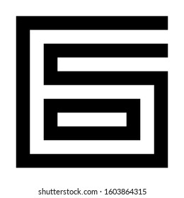 Letters and numbers - square outline font - black number 6 - vector illustration