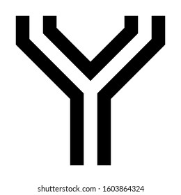 Letters and numbers - square outline font - black letter Y - vector illustration