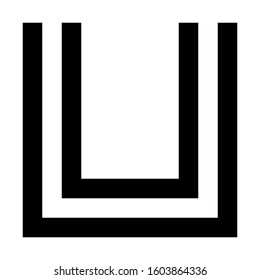 Letters and numbers - square outline font - black letter U - vector illustration