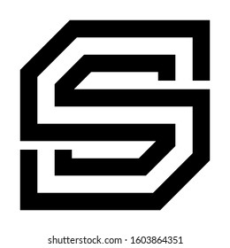 Letters and numbers - square outline font - black letter S - vector illustration