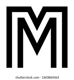 Letters and numbers - square outline font - black letter M - vector illustration