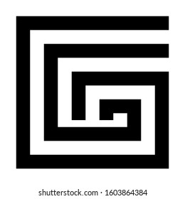 Letters and numbers - square outline font - black letter G - vector illustration