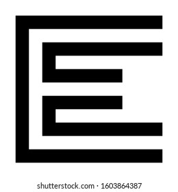 Letters and numbers - square outline font - black letter E - vector illustration