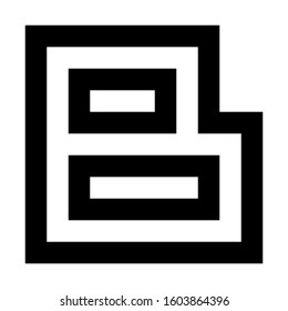Letters and numbers - square outline font - black letter B - vector illustration