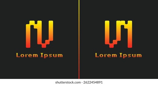 Letters NV and VN Pixel Monogram Logo, suitable for any business with NV or VN initials
