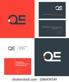 Letters O & E logo, emblem or icon with business card vector template.
