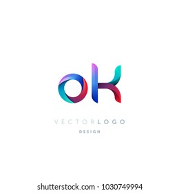 Letters O K logo, multi colour letters icon vector template.