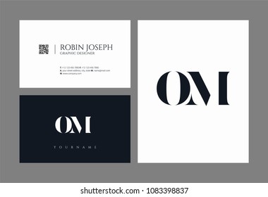 Letters O M, O & M joint logo icon with business card vector template.