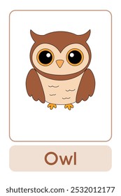 Letters O is for Owl. Animal Flashcard printable learn letters Alphabet abc english for kids education and game activity. Kindergarten and preschool worksheets printable for kids.