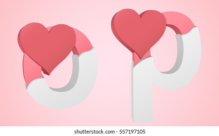 Letters o and p color pink inside the white broken Letters with a big red heart.