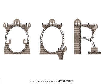 The letters: "O", "Q" and "R" in form of stone bridges. The symbols used elements of embankments. At the top of the letters located the fence with chains and viewing houses.