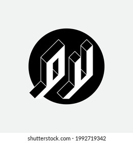 Letters O and U - Monogram or logotype. Isometric 3d font for design. Volume alphabet. Three-dimension letters. OU - 2-letter code.