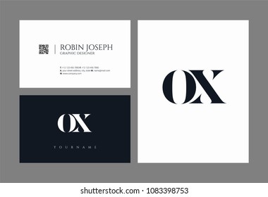 Letters O X, O & X joint logo icon with business card vector template.