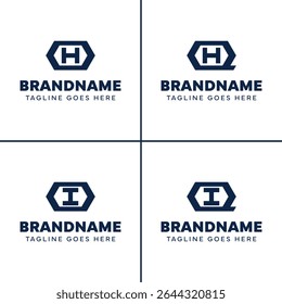 Cartas OH OI QH QI Hexágono Monograma Logotipo, para negócios com iniciais HO IO HQ IQ