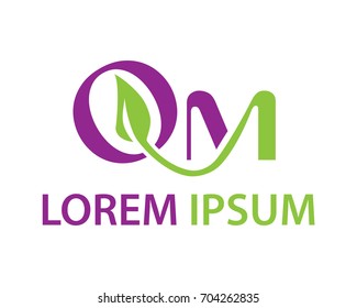 letters OM with a leaf logo, natural design, symbol design, isolated on white background.