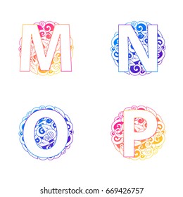 Letters on a beautiful background. A circle. Decorative element. Color of the rainbow. Name. Prints for T-shirts.