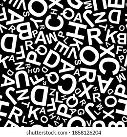 letters on black background, seamless pattern.