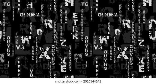 Letters On Black Background With Seamless Pattern.