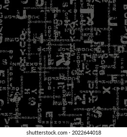 letters on black background with seamless pattern.