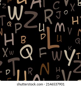 letters on black background with seamless pattern.