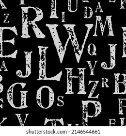 letters on black background with seamless pattern.