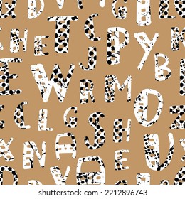 letters on black background with seamless pattern.