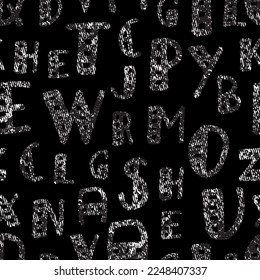 Buchstaben auf schwarzem Hintergrund mit nahtlosem Muster.