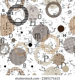 letters on black background with seamless pattern.