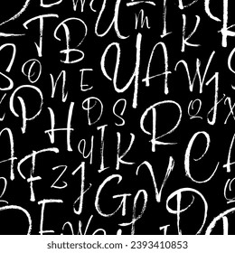 Buchstaben auf schwarzem Hintergrund mit nahtlosem Muster.