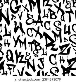 letters on black background with seamless pattern.