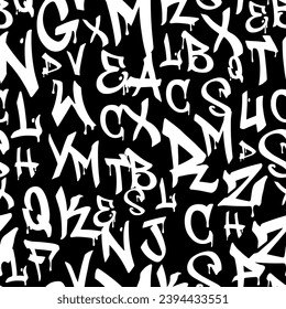 letters on black background with seamless pattern.