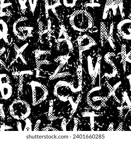 letters on black background with seamless pattern.