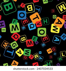 letters on black background with seamless pattern.