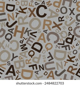 letters on black background with seamless pattern.