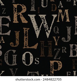 letters on black background with seamless pattern.