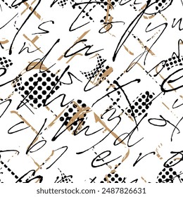 letters on black background with seamless pattern.