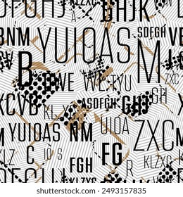 letters on black background with seamless pattern.